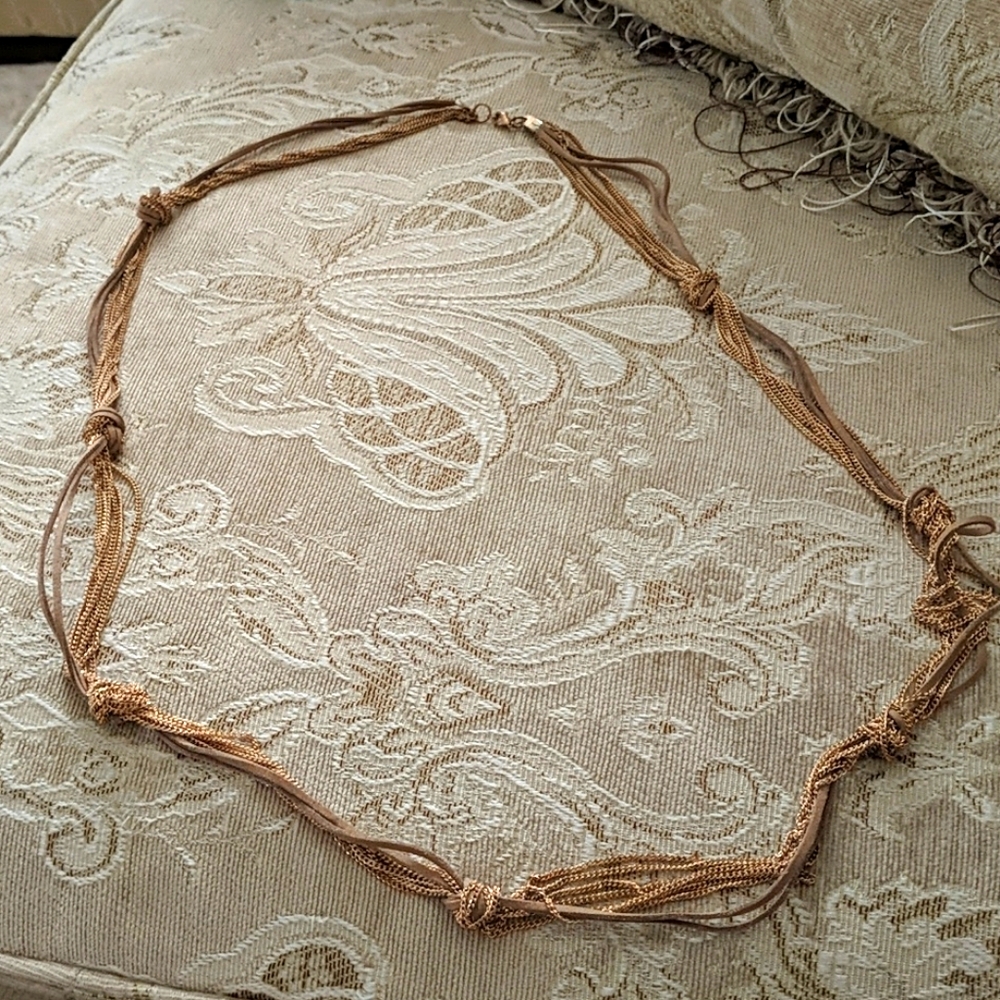 Suede and Rose Gold Knotted Long Necklace